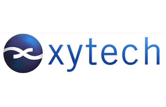 Blue Xytech logo featuring a circular icon with a white wave symbol next to the word xytech in blue text.