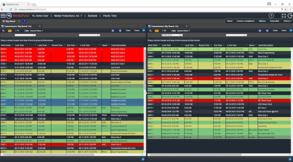 Software interface displaying two side-by-side data tables with color-coded rows and multiple columns.