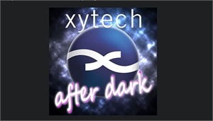 Logo with xytech text above a blue sphere and after dark text below against a cloudy background.