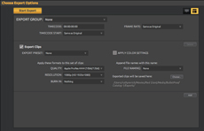 A dark gray software dialog box displaying various video export settings and options.