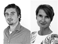 Black and white portraits of a man in a collared shirt and a woman in a patterned top.