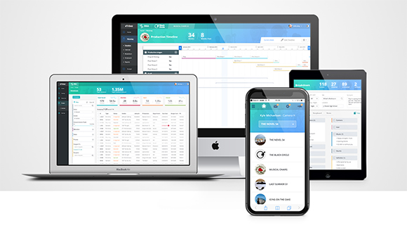A desktop monitor, laptop, tablet, and smartphone all displaying a data-driven software dashboard.