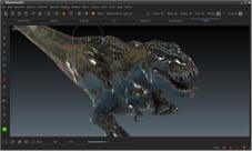 A digital 3D model of a Tyrannosaurus rex being edited in a software interface.