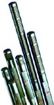 Several dark-colored pens arranged diagonally against a white background.