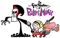 Cartoon characters Grim, Billy, and Mandy with the show's title logo.