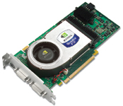 An NVIDIA Quadro FX graphics card with a silver heatsink and black cooling fan on a green circuit board.