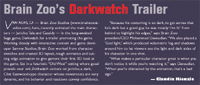 Text headline 'Brain Zoo's Darkwatch Trailer' above a news article about game animation.
