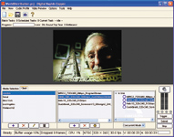 Software interface showing a video preview of a man's face and various technical data panels.