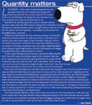 Cartoon white dog with a red collar looking skeptical next to text titled Quantity matters.