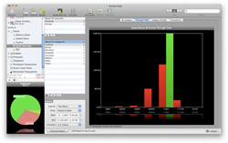 A software application window showing a bar chart with red and green bars on a black background.