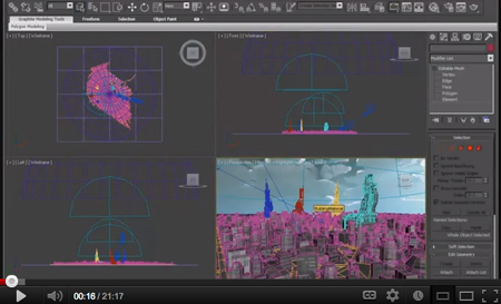 A 3D modeling software interface showing multiple viewports with wireframe and rendered models.