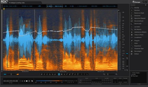Digital audio workstation interface displaying a blue waveform over an orange spectrogram.