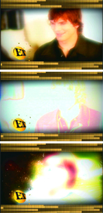 Three stacked rectangular panels showing a man, a person in pink, and an abstract colorful light effect.