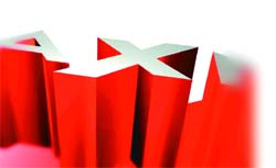 Red three-dimensional letters arranged in a row against a plain white background.