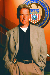 A man in a grey blazer and black shirt stands in front of a large United States Secret Service emblem.
