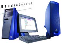 Two blue desktop computer towers, a monitor displaying a screen, and a black keyboard on a white background.
