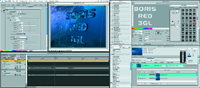 A digital interface of Boris FX RED 3GL color grading software showing video timelines and color controls.