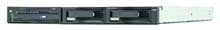 Front view of a black server chassis featuring a disc drive and two drive bays.