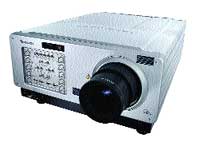 A silver rectangular digital projector with a large black lens on the front.