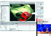 Adobe After Effects software interface showing a green car graphic and the software product box.