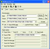 Software interface for Wildfire Flash Exporter 2.1 showing file input, output, and export options.