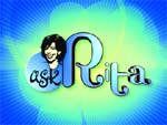 Stylized logo with a woman's face and the text 'ask Rita' in blue lettering on a green and blue gradient background.