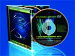 A compact disc and its matching jewel case featuring blue and black abstract designs on a blue background.