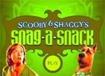 Graphic for Scooby & Shaggy's Snag-a-Snack featuring a man and Scooby-Doo on a green background.