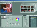 A computer screen displaying the Media 100 video editing software interface with various tool windows.