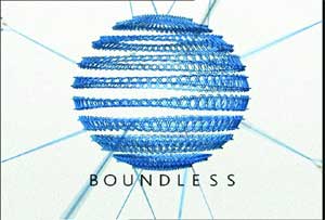 A blue, textured sphere made of horizontal rings against a white background with light blue lines radiating outward.
