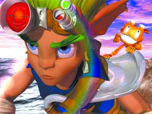 A young character with large blue eyes and goggles, with a small orange creature on his shoulder.