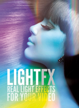 Profile of a person with blue skin and flowing hair under colorful light effects.
