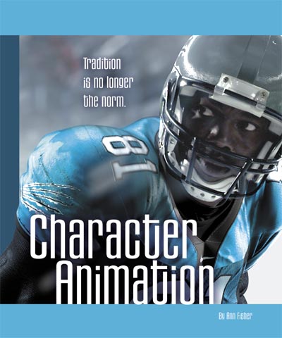 Book cover titled Character Animation by Ann Fisher, featuring a close-up of a football player in a blue jersey.