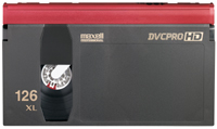 A black Maxell DVCPRO HD video cassette with a red top edge and the number 126 XL printed on the left.