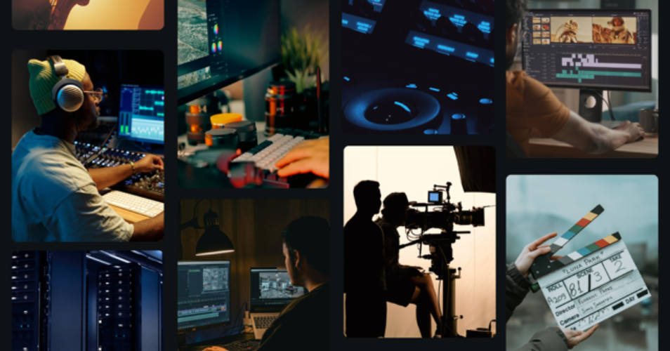 Collage showing video editors, film sets, clapperboards, and digital editing software interfaces.